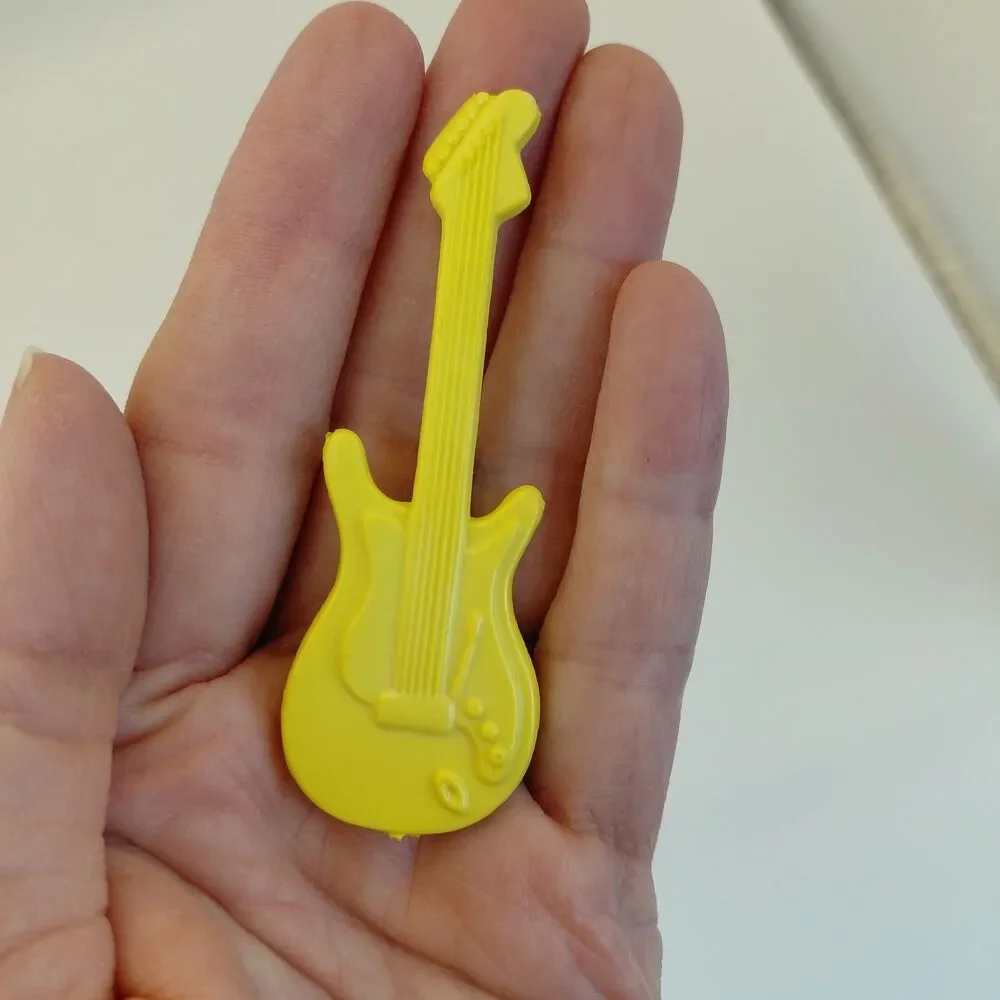 Vintage 80s Guitar Brooch Neon Yellow Plastic Taiwan Pop Art